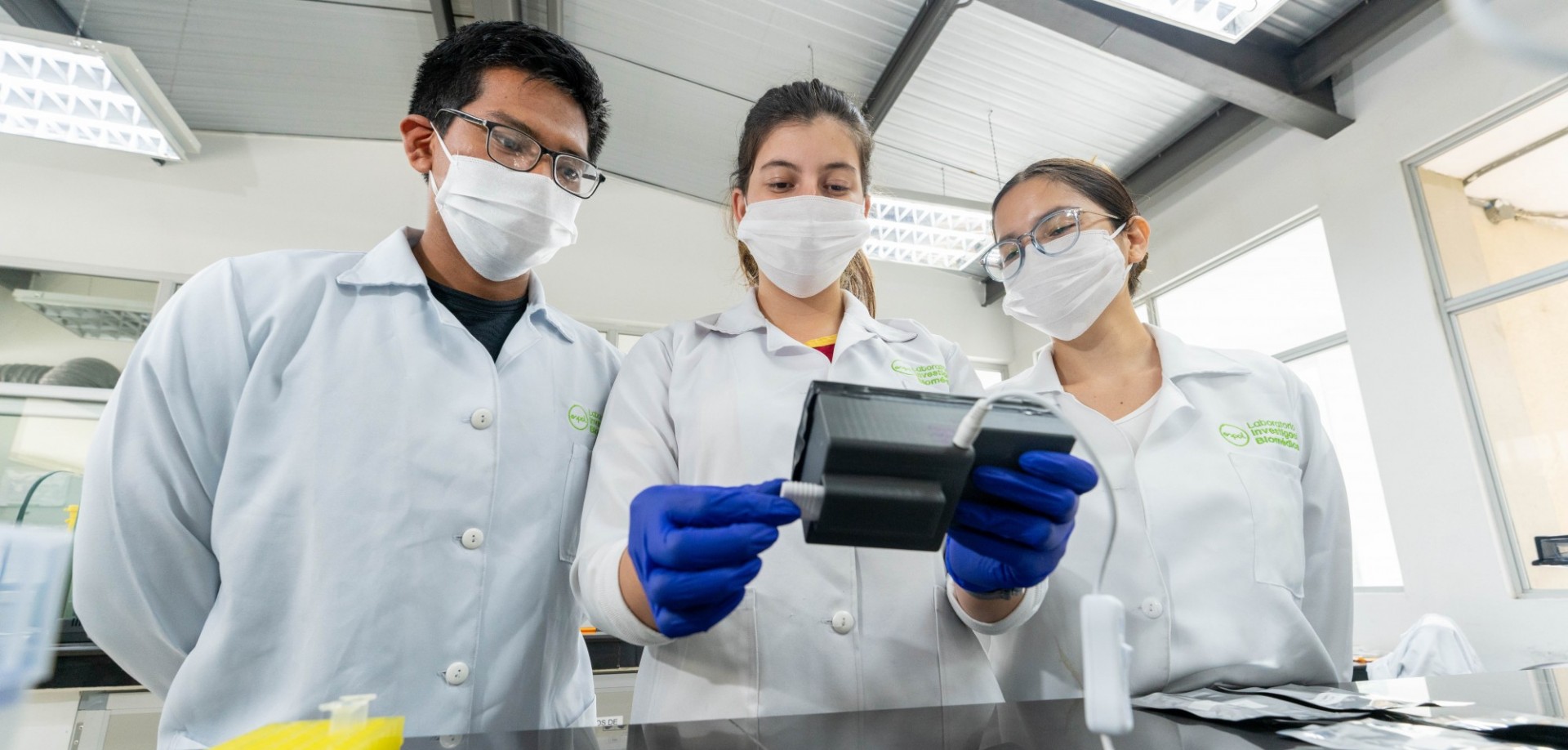 Scientists looking down